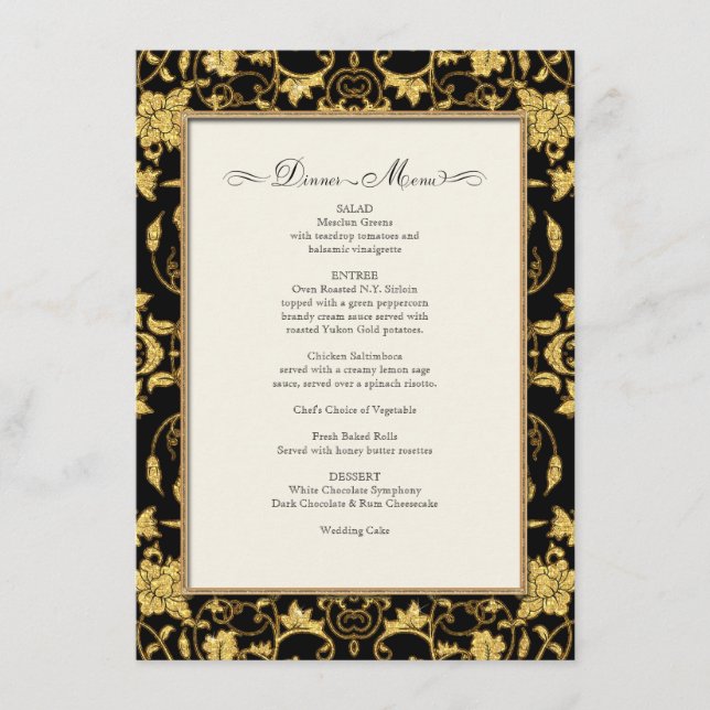 Dinner Menu Floral Damask Glitter Formal Wedding (Front)