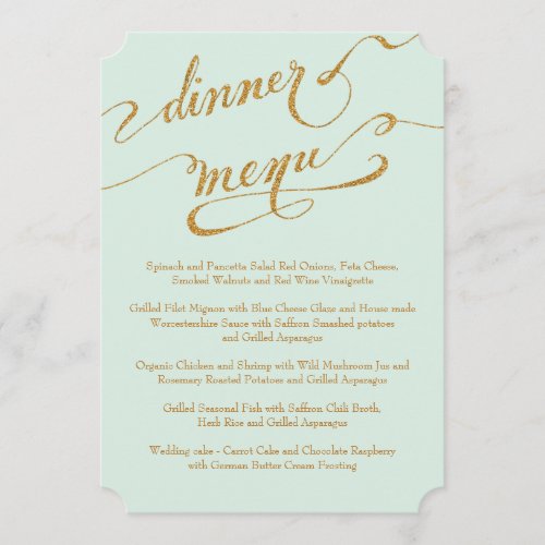 Dinner Menu Formal Reception Script Calligraphy