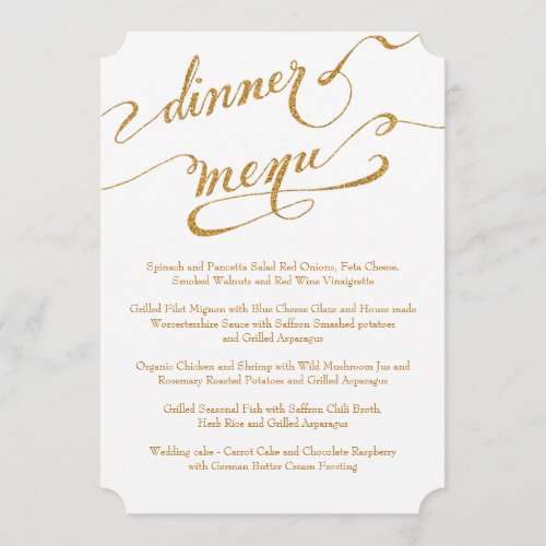 Dinner Menu Formal Reception Script Gold Glitter