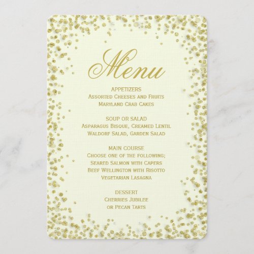 Dinner Menu  Gold Confetti Glitter