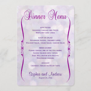 Dinner Menu Lavender Bokeh