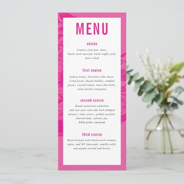 DINNER MENU modern elegant floral pretty pink (Standing Front)