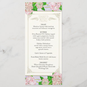 Dinner Menu Pink Hydrangea Lace Floral Formal