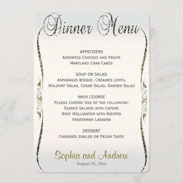 Dinner Menu | Silver and Gold (Front)