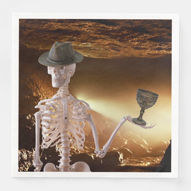 Dinner Napkins, "Indy" Bones Halloween Skeleton  Paper Dinner Napkins (Front)