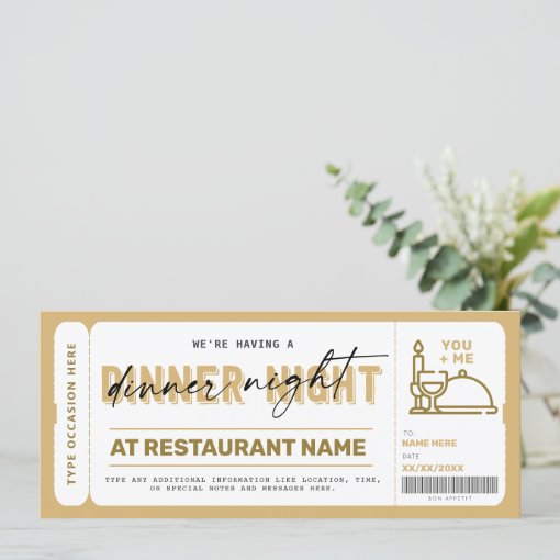 Dinner Night Gift Voucher Certificate Zazzle