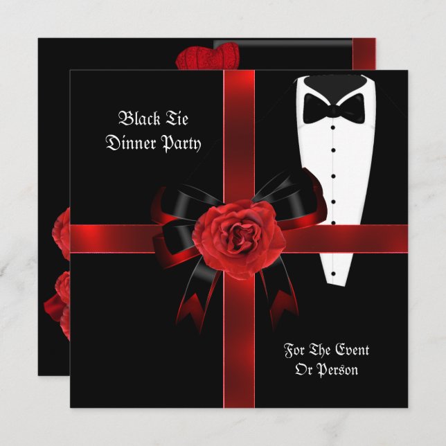 Dinner Party Formal Red Black Tie Corporate Invite (Front/Back)