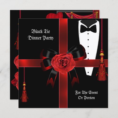 Dinner Party Formal Red Black Tie Corporate Invite