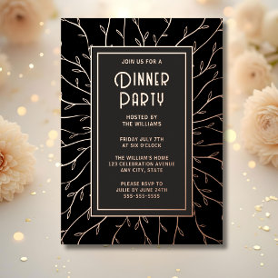 Dinner Party Invitation Black Elegant Floral Foil Invitation