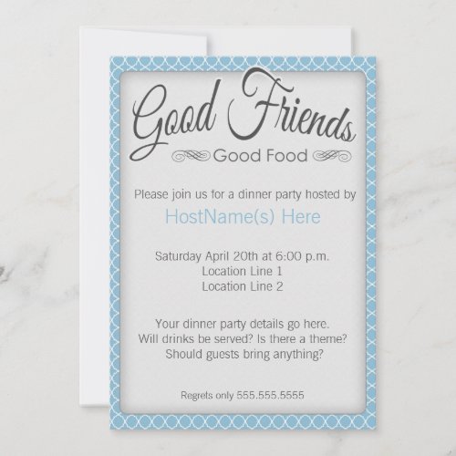 Dinner Party Invitations in Blue