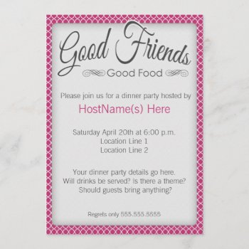 Dinner Party Invitations In Pink by rheasdesigns at Zazzle