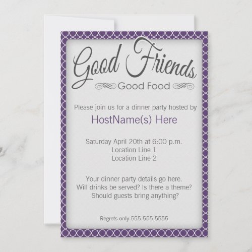Dinner Party Invitations in Purple