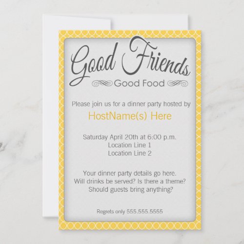 Dinner Party Invitations in Yellow