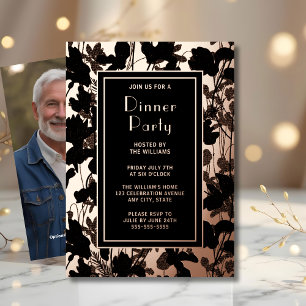 Dinner Party Invite Artistic Black Elegant Floral