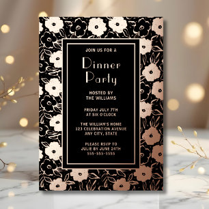 Dinner Party Invite Botanical Black Elegant Rose