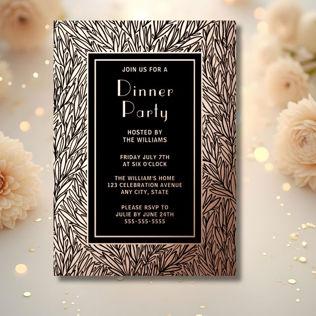 Dinner Party Invite Botanical Black Elegant Rose  (Creator Uploaded)