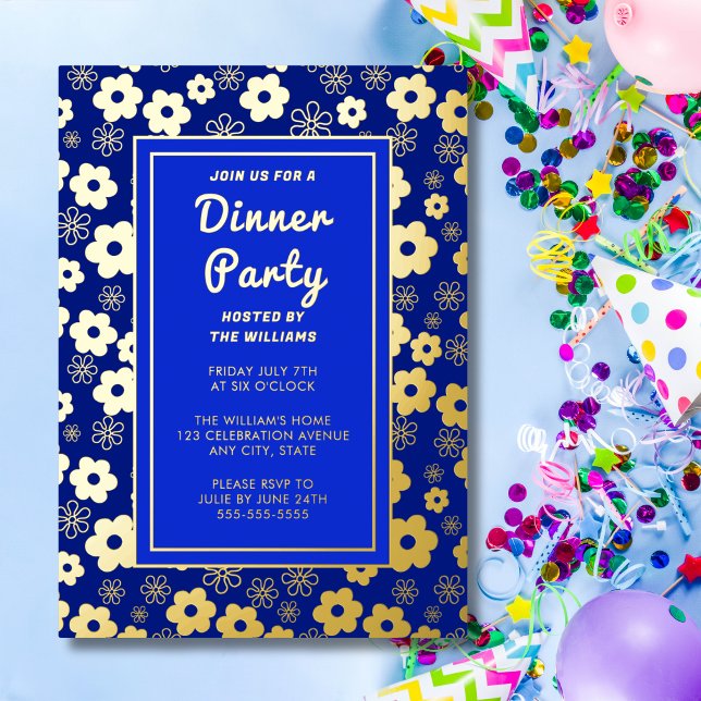 Dinner Party Retro Fun Flowers Celebration Foil Invitation (Creator Uploaded)