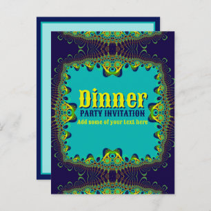 Dinner Party Template Blue Green Yellow Invitation