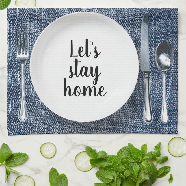 Dinner Place Setting On Blue Denim Kitchen Towel (Folded)