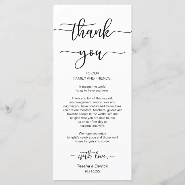 Dinner Place Setting Thank You, Black Script Card | Zazzle