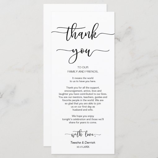 Dinner Place Setting Thank You, Black Script Card | Zazzle