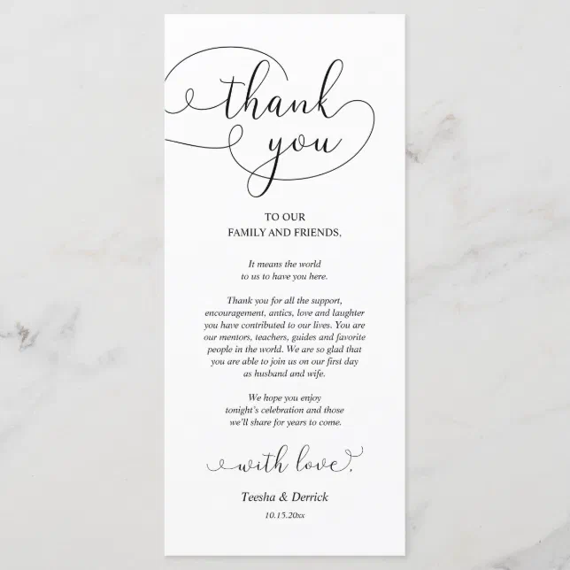 Dinner Place Setting Thank You Calligraphy Card | Zazzle