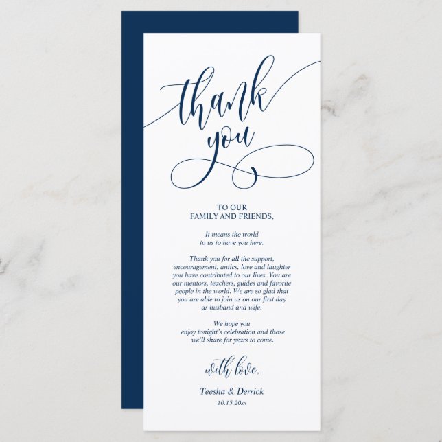 Dinner Place Setting Thank You Calligraphy Cards  (Front/Back)