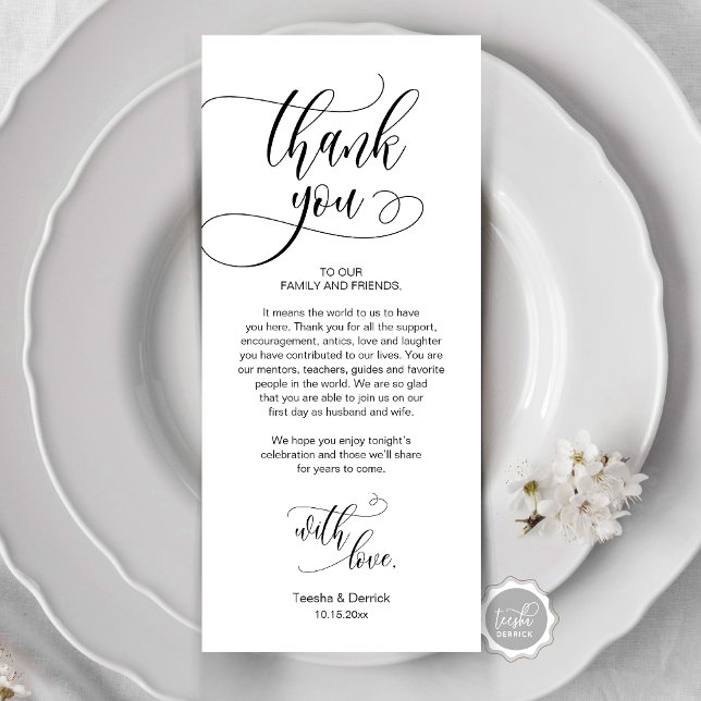 Dinner Place Setting Thank You, Modern Script Card (Place Setting Thank You, Modern Script Card, Wedding Dinner, Brunch, Lunch Plate Decoration)