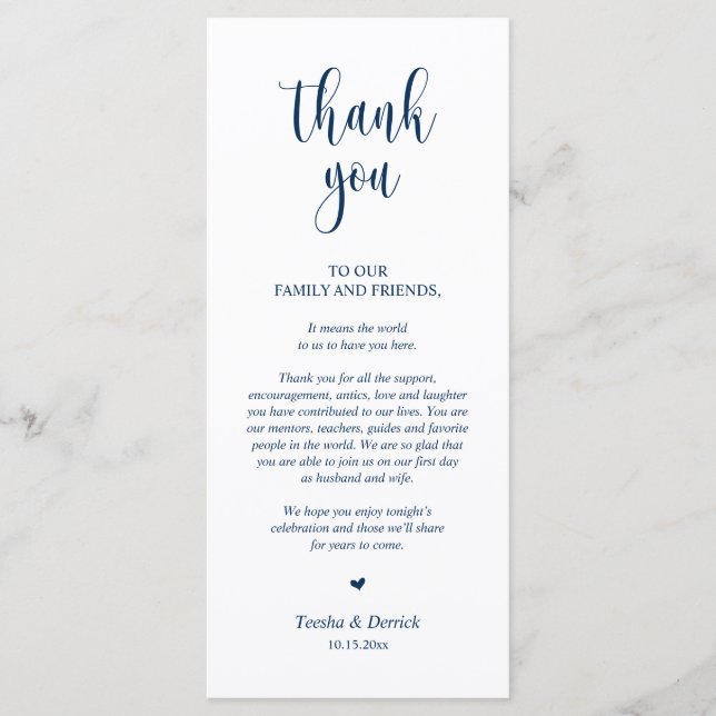DInner Place Setting Thank You, Navy Blue Card (Front)
