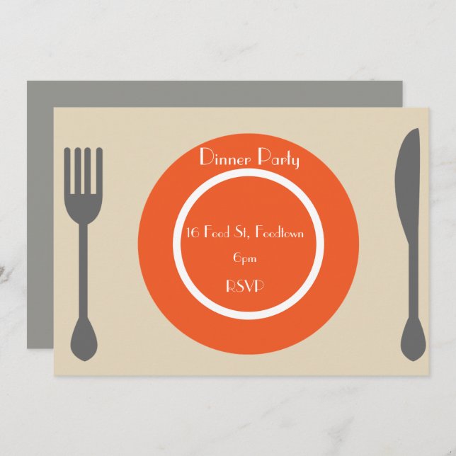 Dinner Plate modern dinner party Invitation (Front/Back)