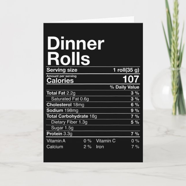 Dinner Rolls Nutrition Facts Thanksgiving Gifts Tu Card (Front)