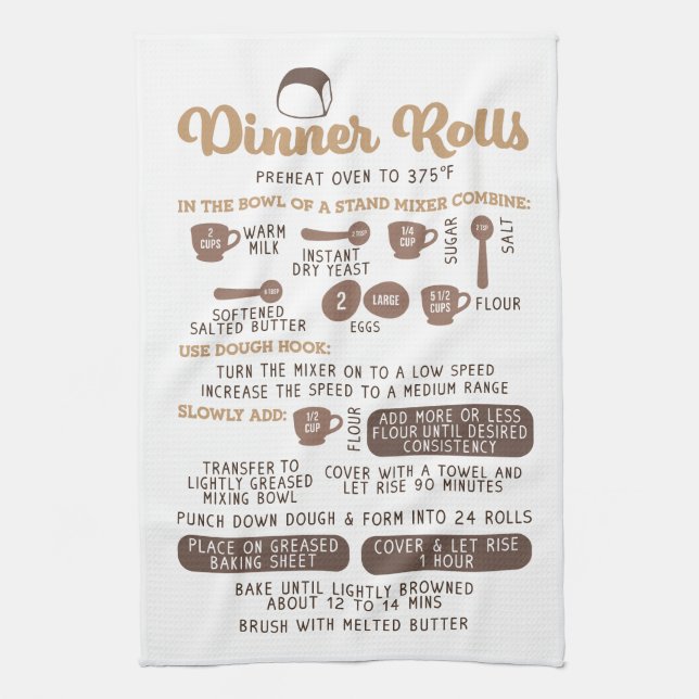 Dinner Rolls Recipe Tea Kitchen Towel (Vertical)