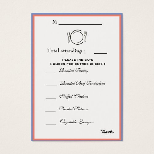 Dinner Selection Card Business Cards