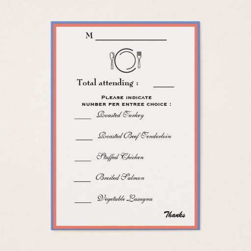 Customizable Dinner Selection Card Business Cards
