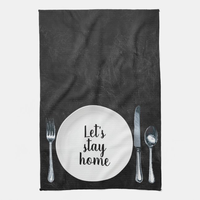 Dinner Setting On Black Leather Kitchen Towel (Vertical)