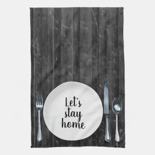 Dinner Setting On Black Wood Kitchen Towel