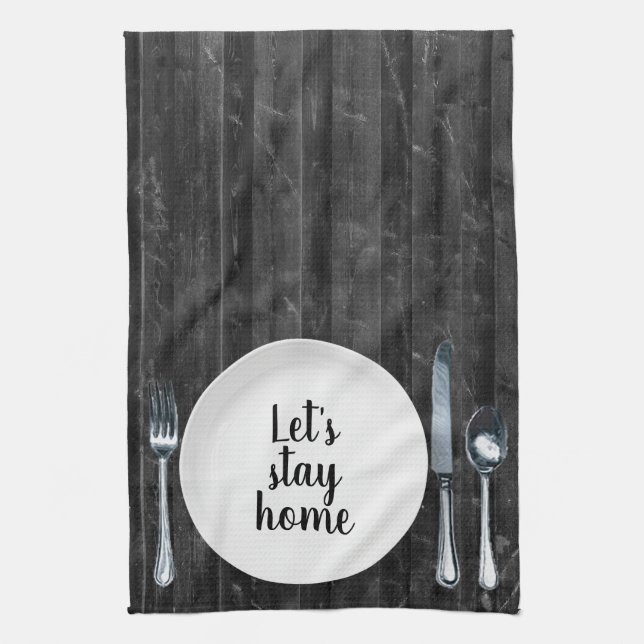 Dinner Setting On Black Wood Kitchen Towel (Vertical)