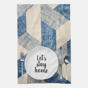Dinner Setting On Blue Abstract Kitchen Towel