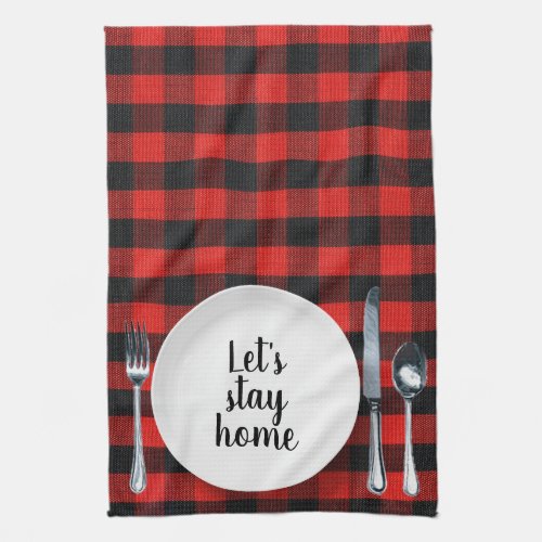 Dinner Setting On Buffalo Plaid Kitchen Towel