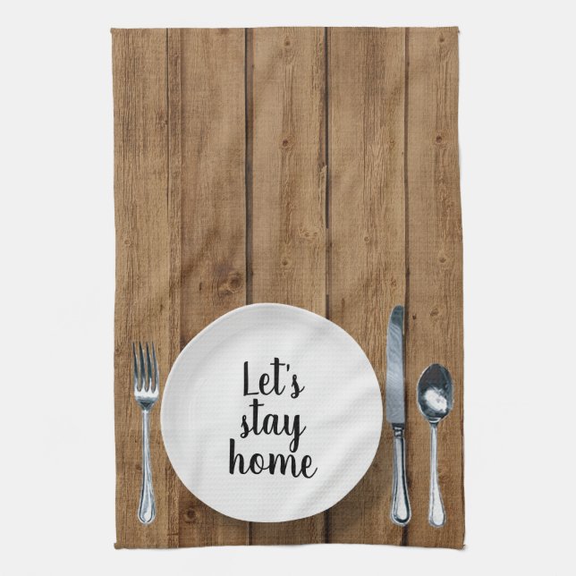 Dinner Setting On Oak Wood Kitchen Towel (Vertical)