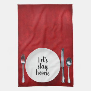 Dinner Setting On Red Kitchen Towel