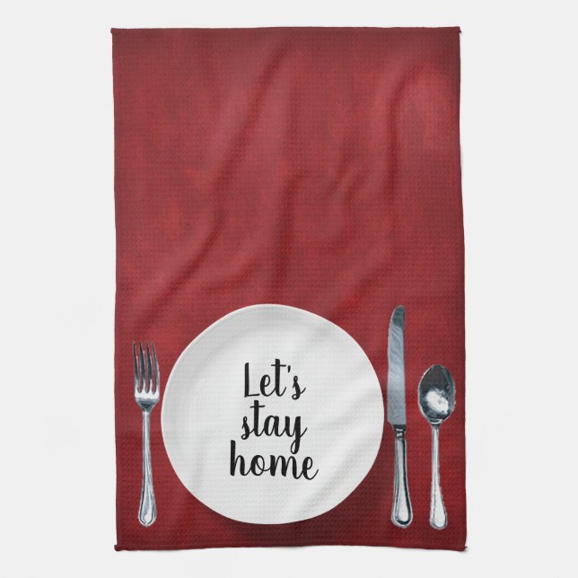 Dinner Setting On Red Kitchen Towel (Vertical)