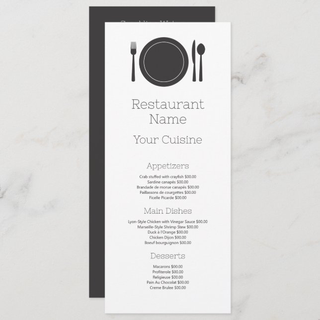 Dinner Setting, Restaurant Slimline Menu (Front/Back)