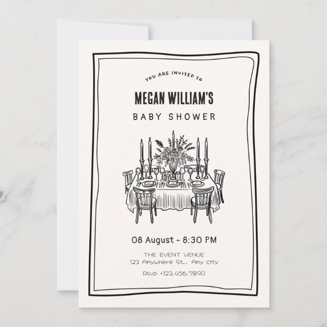 Dinner table baby shower invitation (Front)