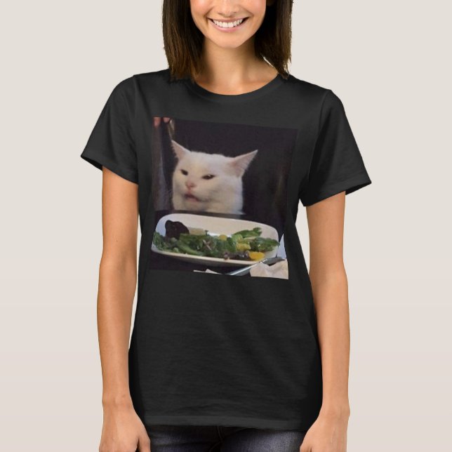Dinner Table Cat Meme Funny Internet Viral Joke Pu T-Shirt (Front)