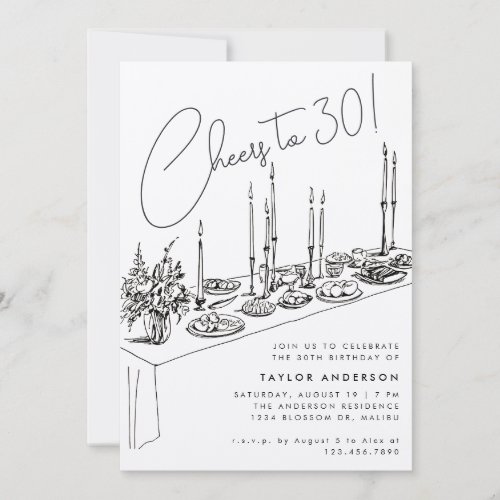 Dinner Table Cheers Drawing 30th Birthday Party