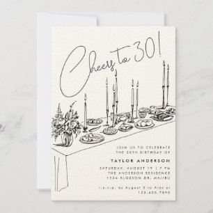 Dinner Table Cheers Drawing 30th Birthday Party Invitation