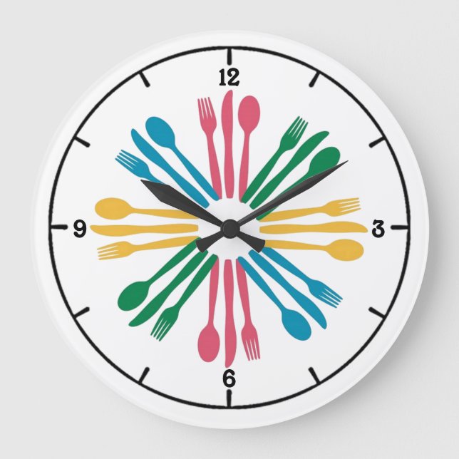 Dinner Time Colorful Kitchen Wall Clock (Front)