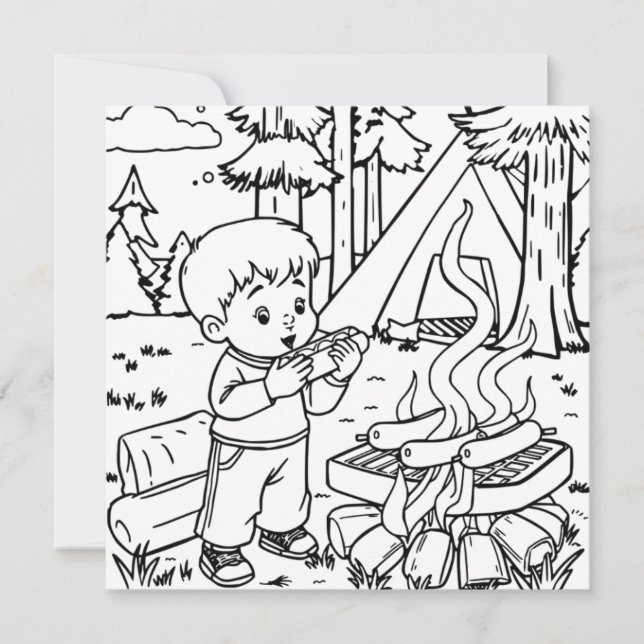 Dinner Time | Kid's Camping Coloring Page (Front)