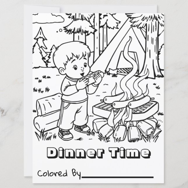 Dinner Time | Kid's Camping Coloring Page (Front)